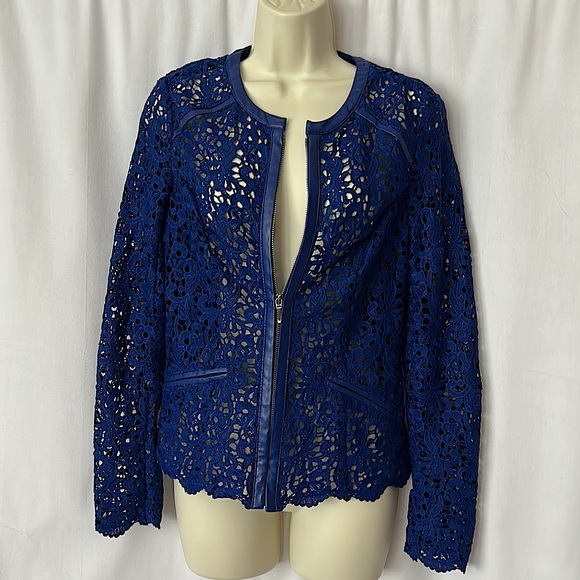 INC International Concepts Jackets & Blazers - INC International Concepts Royal Blue Crocheted Long Sleeve Zip Jacket **Sz S**